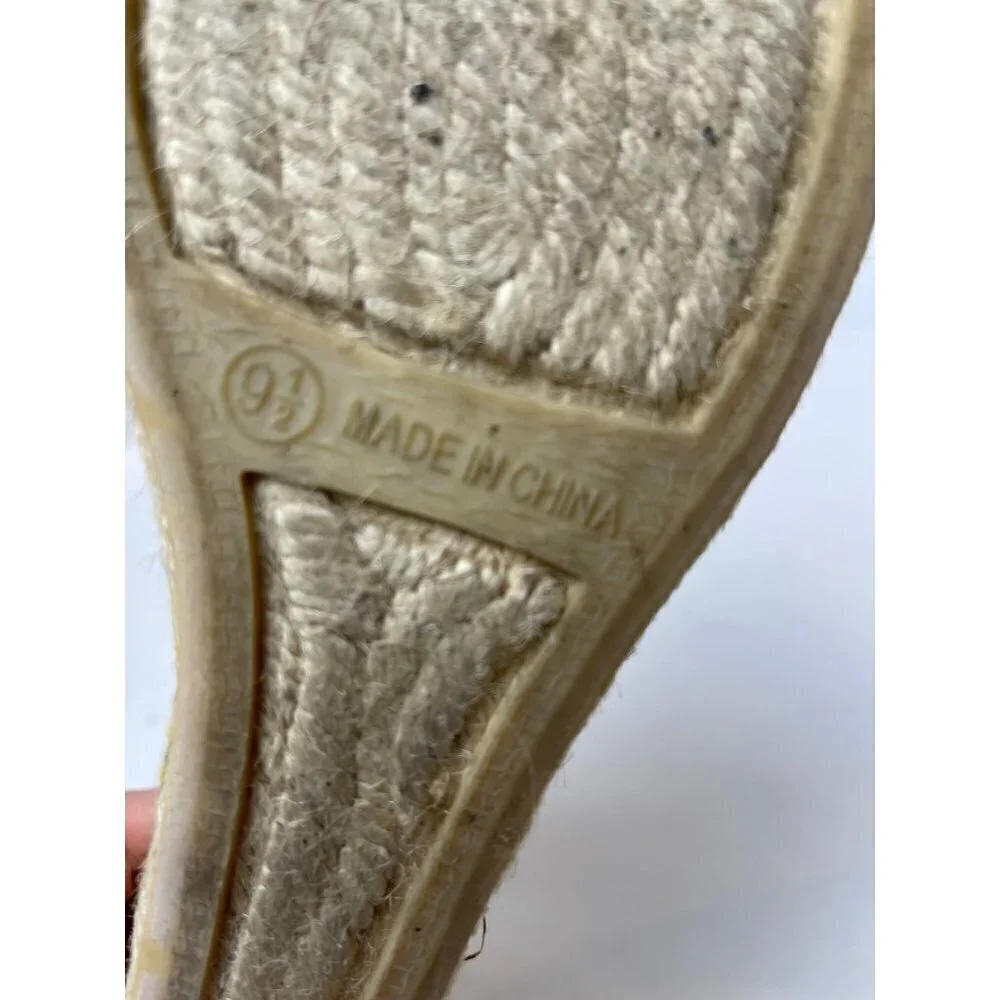 Talbots Lyndsay Yellow Canvas Peep Toe Sling Back Espadrille‎ Wedge Size 9.5